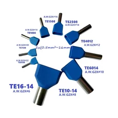 쿠쿠스토어 100 개/몫 구리 절연 페룰 러그 트윈 케이블 유형 2x(0.5mm²~1mm²) 전기 코드 터미널 압착 TE, 09 TE1-14 AWG 2x2, 02 Blue