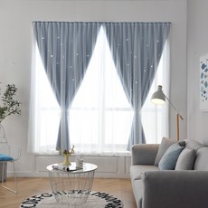 DFMEI 窗簾雙層帶紗遮光布成品臥室飄窗現代簡約紹興柯橋整, 天空藍