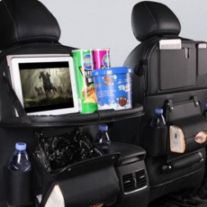 차량용 시트 정리함 멀티 뒷좌석 오거나이저 차량용 등받이 수납 주머니 자동차 용품 스마트폰 테이블, 받침대+쓰레기 파우치, 다크브라운