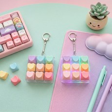브로키 귀여운 LED 키캡 키링 9구, 1개, 9구_하트레인보우