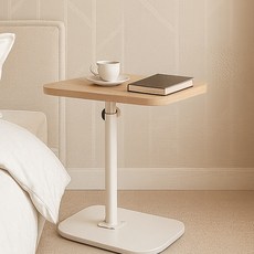 다로엘 높이조절 프리미엄 소파 침대 360도 회전 사이드 테이블, 네추럴 우드