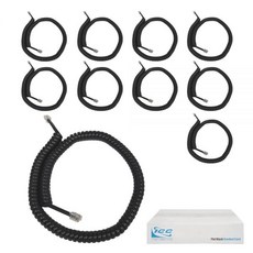 ICC 전화 핸드셋 코드/전화 코드 3.7m12피트 - RJ9RJ22 커넥터 플랫 블랙 10팩 PBX 및 VoIP 폰용 컬리 코일 엉킴 없는 디자인 102424, Flat Black, 10, 12FT