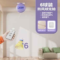 遙控電動羽球練習器(第二代)，含六球無拍套餐，單人輕鬆在家運動，兒童成人室內自打回彈訓練, 1個, 電動款（2代）- 6球無拍套餐, 隨機, 6