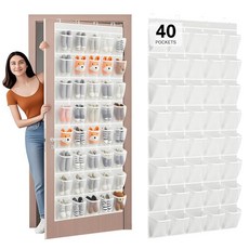 40개의 대형 메시 포켓 오버 더 도어 신발 오거나이저 도어용 걸이식 신발장 Hualleko 신발 정리함 행거 대용량 신발 보관 홀더 튼튼한 부직포 원단 - 20쌍 보관, White02