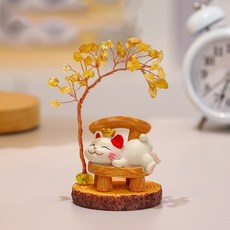 [런런피티]복고양이 재물운 인테리어 소품 행운나무 장식 귀여운 집들이 선물, 행운 고양이