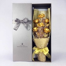 황금 장미 꽃다발 24k 금박 부케 고급 선물 골든 로즈, 1개, 6 금박 장미 2곰 - 블랙 에펠탑