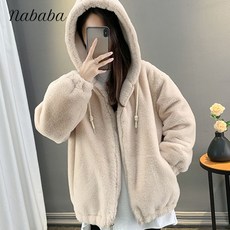 나바바 NC294 여성 데일리 양털 뽀글이 긴팔 후드 집업