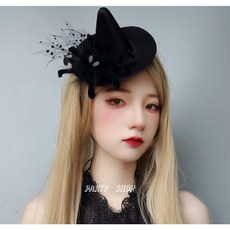萬聖節哥德風暗黑系蜘蛛蕾絲羽毛小禮帽 巫師帽造型帽 萬聖節配件 台灣發貨, 1個, 暗黑系