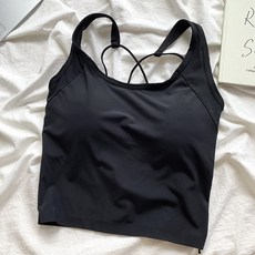 冰絲寬肩帶背心女 胸墊一體 交叉美背百搭上衣 - 夏季顯瘦防走光打底