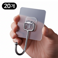 누픽 초강력 무타공 접착식 후크 걸이, 투명, 20개