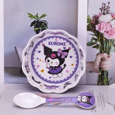 卡通庫洛米兒童餐具可愛家用耐摔防燙分格餐盤喫飯碗勺杯筷盤, 庫洛米【480ML】花朵碗+造勺, 1個