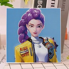 케데헌 굿즈 헌트릭스 루미 보석 비즈 십자수 십자수 캔버스형 보석 액자형 귀여운 헌트릭스, 20×20CM, 1개