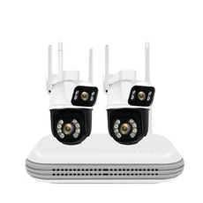 8MP PTZ WIFI 카메라 키트 듀얼 렌즈 PTZ IP 카메라 스마트 홈 나이트 비전 ICSEE APP NVR 야외 8CH 무선 C, 03 미국 플러그, 03 500g, 02 NVR With 2PCS Camera