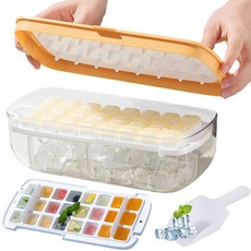 HOOSHU Easy Release 48 대형 이중 레이어 아이스 큐브 트레이 냉동고용 뚜껑 포함 얼음 스플래시 방지 릴리즈 커버 컨테이너 스쿱 스퀘어 몰드 (옐로우) 15, HOOSHU Easy Release 48 대형 이중 레