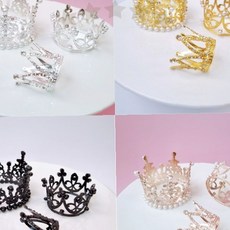 진주 왕관 티아라 장식 토퍼 케이크 디저트 파티 생일 웨딩 돌잔치 기념일 베이킹, 1개, 미니큐빅티아라(S) 로즈골드 12p