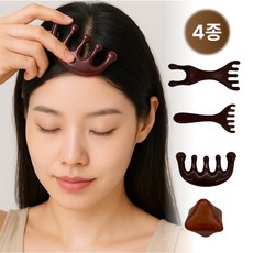 필다잇 순환 괄사빗 경락 마사지기 얼굴 4종, 원목색상, 1세트