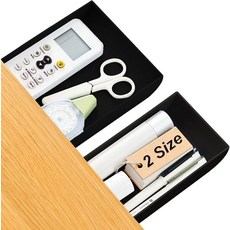 책상 서랍 아래 2팩 슬라이드 아웃 부착물 플라스틱 액세서리 및 작업 공간 정리함 오피스 스쿨 홈용 셀프 접착식 숨겨진 데스크탑 펜 홀더(블랙), Black-S&L