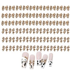 Yuzhiye 리본 네일 파츠 표범 무늬 입체 귀여운 큰 사이즈 카키 리본 파트 나비 매듭 주얼리 데코 파츠 네일 아트 젤 네일 70개 세트