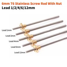 1PC 304 스테인레스 스틸 T6 나사 길이 100mm-550mm 리드 1/2mm/4mm/6mm/12mm 사다리꼴 스핀들 (황동 너트, 500mm, 04 Picth 1mm lead 1mm, 1개