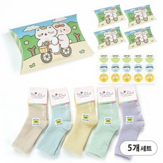 [니즈엘] 유치원 구디백 요술 양말 (3~10세) ONE사이즈 국산 어린이집 생일 답례품 아동 유아 파스텔 중목 단체 선물, 5세트, 반달상자+요술양말(3~10세)+스티커3종