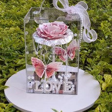 亞克力花盒女神節婦女節手提花盒插花有錢花花盒插花禮盒包裝花盒, 1個, 小號長20*寬19*高29.5,透明底/把手亞克力(空盒）