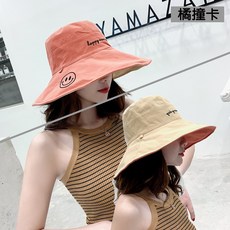 그물 붉은 어부 모자 여성 조커 여름 모자 봄과 가을 조수 양면 넓은 태양 모자, 편지 웃는 얼굴-오렌지 범핑 카드, 1개