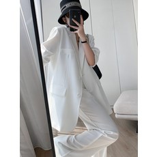 여성 세미 정장 화이트 바지 세트 캐주얼