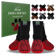 EXPAWLORER 발이 핥는 것을 방지하는 미끄럼 방지 강아지 양말 추운 겨울 눈을 위한 강아지 신발 견목 바닥용 강아지 부츠 강아지 부츠 및 발바닥 프로텍터 소형, 레드