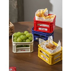 1+1 사각 트레리 도자기정리함 과일 튀김 바스켓 과일트레이 화이트, 블루 바구니 (세라믹) × 1개