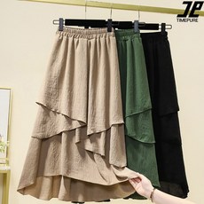 가을 패션 분위기 캐주얼 편안 넉넉한 질감 롱 스커트 예술적 디자인감 불규칙 숙녀 트렌디 고급 질감 하의 스커트 큰 사이즈 여성 의류 빅사이즈 1+1+1 3장입