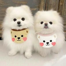 강아지 고양이용 패션 턱받이, 흰색곰