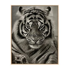 【TangZhen】유화그리기 유화그리기세트 호랑이 울부짖다 산림diy 디지털 유화 거실 서재 현관 호랑이 장식 괘화 수제 채색 아크릴 그림, 730039, 30x40cm블랙액자+물감+붓, 1개