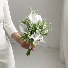 엘블랑꼬 은방울꽃 카라 부케 셀프웨딩 제주스냅 촬영 조화부케 부토니에 브라이덜샤워, 1개, 부케 단품