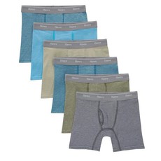 Hanes 남아용 오리지널 복서 브리프 신축성 있는 면 속옷 모음 6팩 블랙/카고/올리브 팜/마룬/스트라이프 - 라지 128963