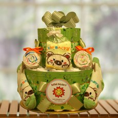 베베글로리 그린베베 기저귀케익2단 - 하기스 기저귀28개+캐릭터 양말+무형광 손수건 포함, 남아용_2단계_백일이전, 1개