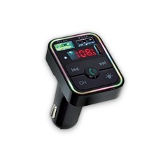 Xtreme 자동차 담배 라이터용 블루투스 FM 송신기 노이즈 캔슬링 마이크 및 응답/끊기 버튼 USB-A USB-C 플래시 드라이브 포트 8가지 LED 모드가 있는