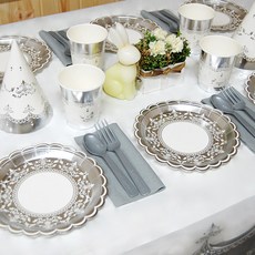 파티테이블 클래식 메탈릭 실버 (7인치접시) 6인용 (2개), 1개, 1개