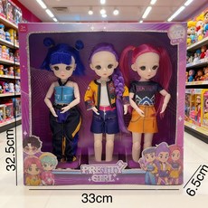 新K-POP獵魔女團12寸3D眼關節娃娃露米米拉佐伊搪膠玩具, 12寸三件套【帶燈光主題曲】, 1個