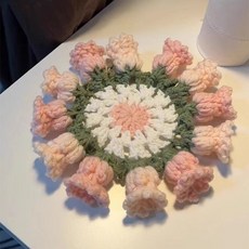 毛線編織鈴蘭花杯墊 DIY 材料包 附教學 手作杯墊 鈴蘭花編織 DIY材料組, 1個, 粉色, 粉色