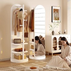 시스슈 예쁜 360도 양쪽 회전 우드 아치형 현관 전신거울 행거 스탠드거울, 흰색