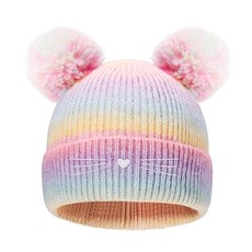 유아 귀달이 겨울모자 유아 방한 비니 유아 패딩 겨울모자 유아 겨울 모자 LUCKYBUNNY 아동용 고양이 자수 니트 비니 폼폼 포함 겨울 비니 모자 따뜻한 스키 캡 유아 여