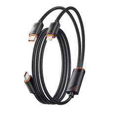 ESSAGER 2in1 C to C타입 to 아이폰/8핀/라이트닝 고속 충전 케이블, 1.2m, 블랙, C-C+C 1.2m, 블랙, C-C+C