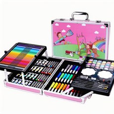 레이원 145건 프리미엄 아트 색연필 크레파스 종합미술도구세트 수채화 세트, 1세트, 분홍색B