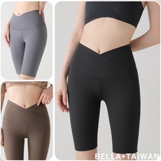 BELLA 交叉腰五分鯊魚褲 瑜珈褲 運動褲 健身褲 緊身褲