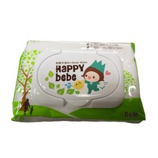 Happy bebe濕紙巾【單包賣場】南六廠製造，柔軟親膚，無酒精香精，超商取貨, 1個, 86抽有蓋款, 86張, 55g