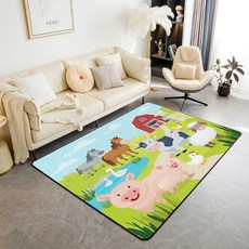 Jejeloiu 농장 부분 러그 1.2 x 1.5m(4 5피트) 만화 양 소 동물 패턴 매트 거실 침실 소박한 농가 장식 카펫 미끄럼 방지 러너 214211, 멀티 19