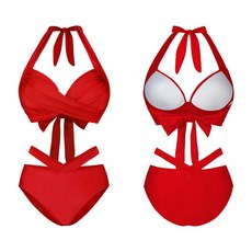 모노소울 체형커버 콜린 셔링 홀터넥 하이웨스트 비키니 수영복, 레드(사진잘받는 딥한빨강)