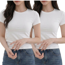 도도미아 1+1 여성 슬림핏 스판 라운드 반팔티