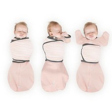 Amazing Baby Omni 스와들색 - 팔을 올리는 소매 및 장갑 커프스가 있는 과도기적 포대기 핑크 스트라이프 사이즈 스몰 0-3개월
