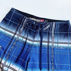 QuikSilver 閃銀海灘褲 側口袋綁繩衝浪褲 格紋藍白
